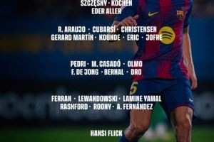 巴萨对阵皇家社会名单:亚马尔回归,拉菲尼亚、霍安-加西亚缺席